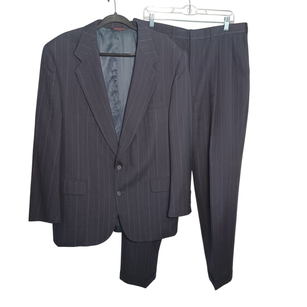 Briar 42 Navy Pinstripe Jacket & Pants Pure Wool 2 Button USA Business Wedding
